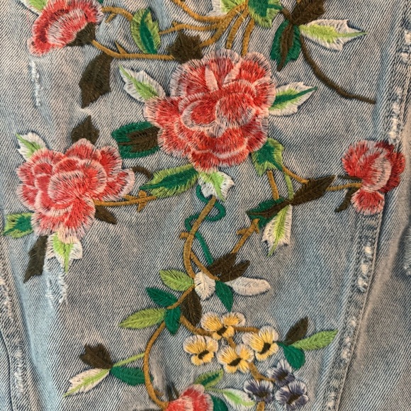 Blue jean jacked with pink Artistic Floral Design - Picture 10 of 11